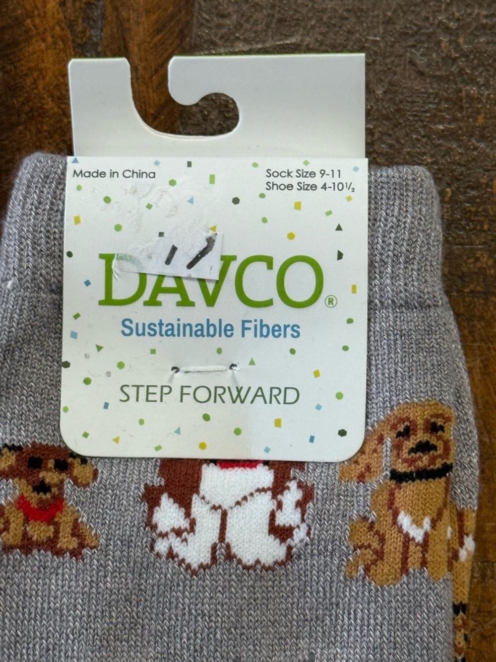 Davco Women’s Dog Print Socks in  Grey Sustainable Fiber Crew Socks NWT - Picture 2 of 4